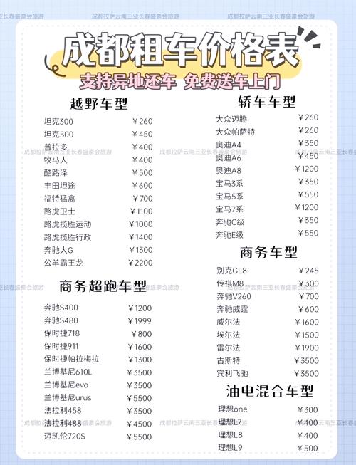 成都租车网价目表车型／成都租车服务平台
