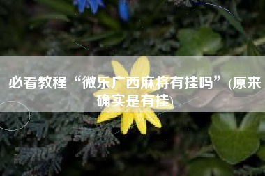 必看教程“微乐广西麻将有挂吗”(原来确实是有挂)